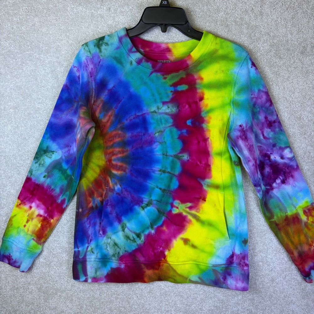 Duluth Trading Sweatshirt Women Small Multicolor Tie Dye Ribbed Pullover Pockets